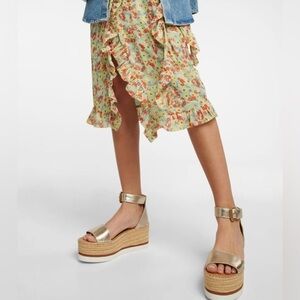 SEE BY CHLOE Lamb Glyn Platform Espadrille Size 10 Light Gold *NEW